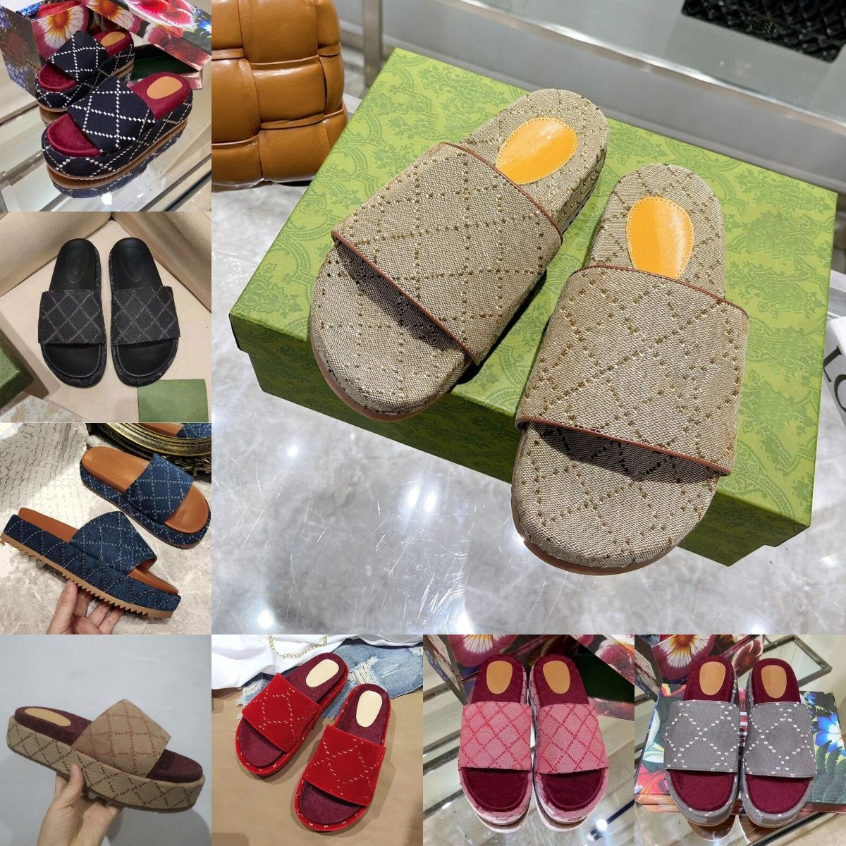 Platform Designer Slide Slippers Sandals Flat Summer luxury Slides For Men Women Rubber Leather Loafers Ladies Fashion Heightening Sliders Scuffs Sandal 35-45