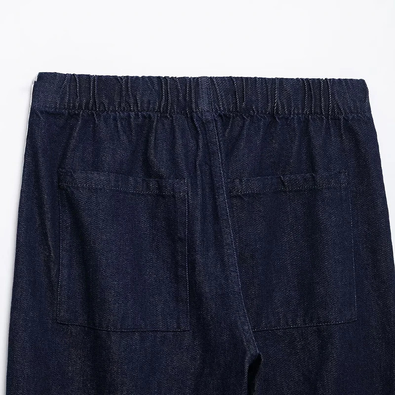 Willshela Womens Fashion Blue Lace Front Zipper Straight Pants Retro High Waist Full Length Trouser 250414Z