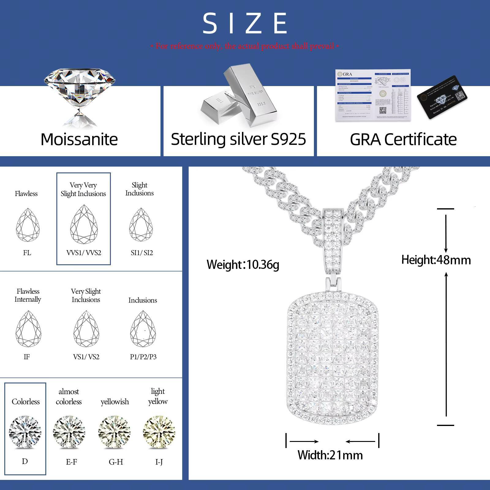 New Arrivals 925 Sterling Silver Sparkling Princess Cut Moissanite Diamond Mens Hip Hop Party Iced Out Tag Pendant