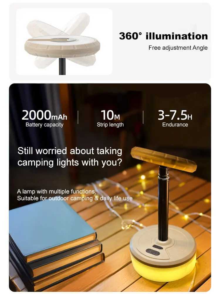 Portable LED Camping Lamp 10M Length Waterproof Recyclable Light 5 Sections Height Outdoor Garden Decoration Lamp for Tent Room M251115