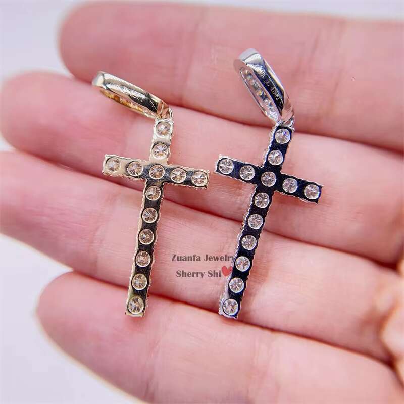 Ready to Ship Gra Certificated 10k Solid Gold Yellow Gold White Gold Moissanite Cross Pendant 3mm