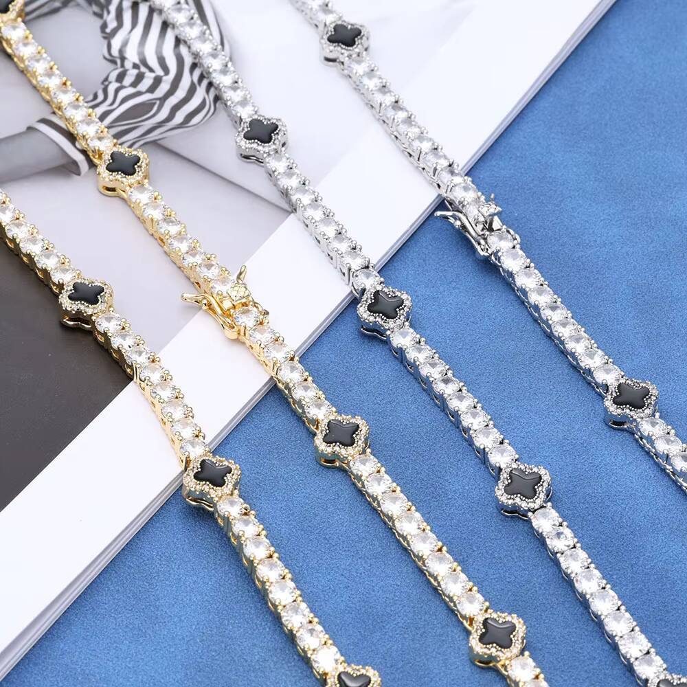 New Design 925 Sterling Silver Hip Hop VVS Moissanite Bracelet 4mm Clover Tennis Chain Gold Plated Fashion Bracelet