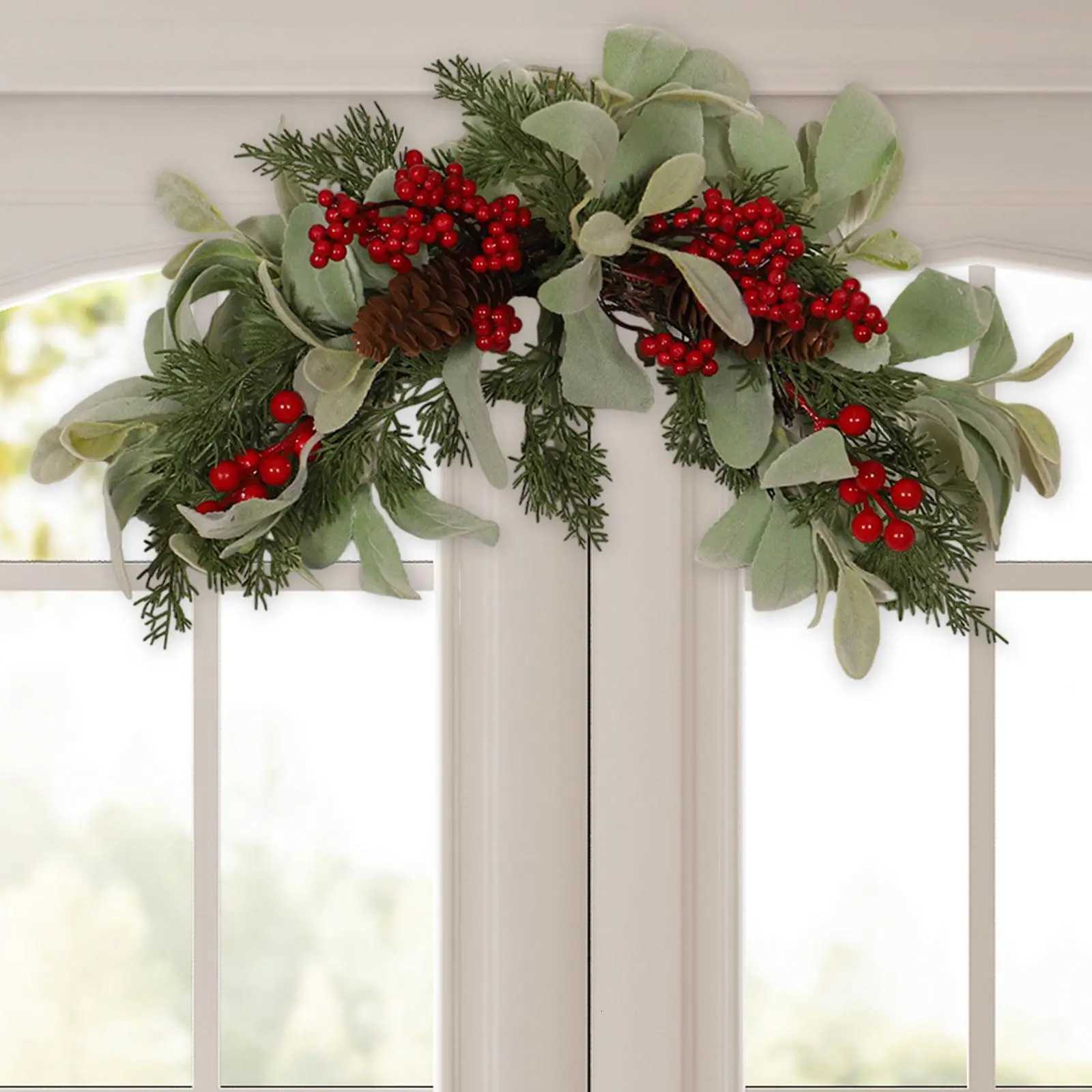 Christmas Swag Garland with Pinecones and Red Berries Creative Artificial Wreath for Office Home Festive Xmas Party BedroomM251115
