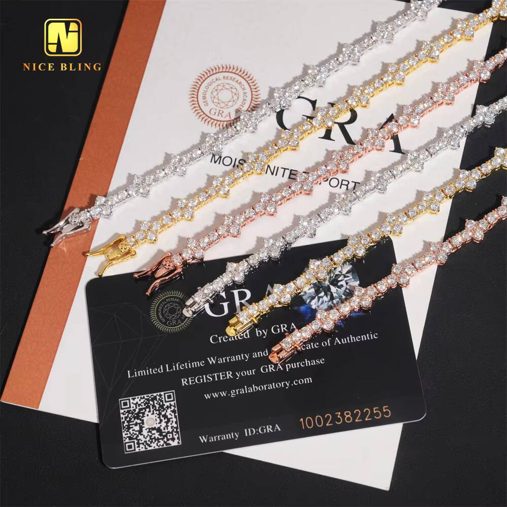 Wholesale Price 925 Sterling Silver 3mm Hip Hop Jewelry Bracelet Necklace Iced Out VVS Moissanite Diamond Cross Tennis Chain