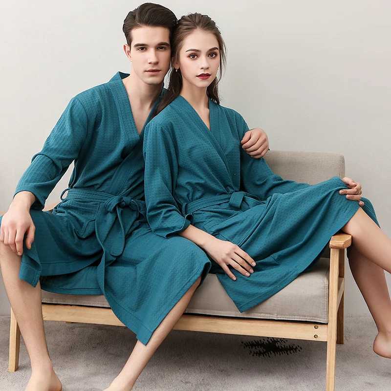 Summer Cotton Towel Bath Robe Dressing Gown Unisex Men Women Waffle Sleep Lounge Bathrobe Peignoir Nightgowns Lovers Robes Gifts C251115