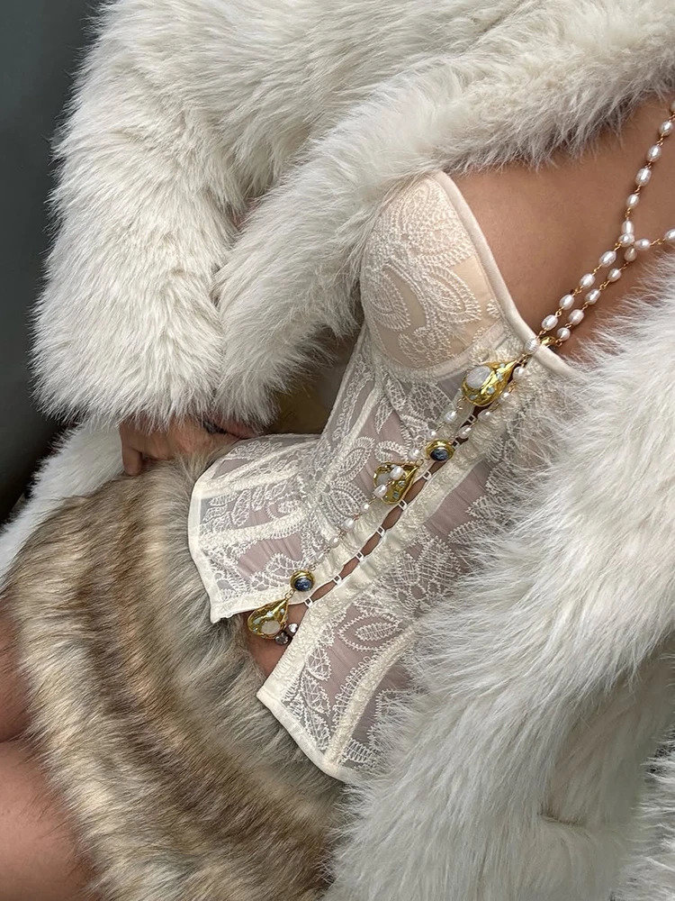 Nibber See Through Women Warp Sleeveless Lace Pattern Concealed Metal Buckle Backless Sexy Summer Trend Simple Midnight Mini Top 250415