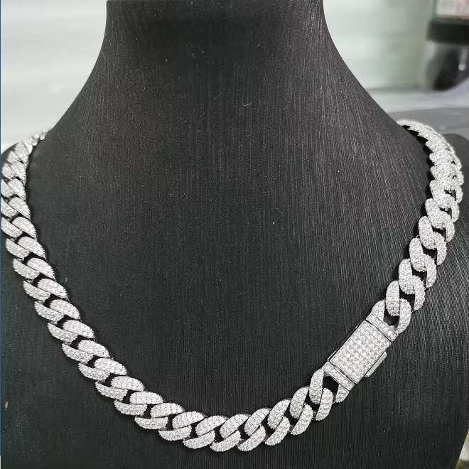 Hip hop 8mm 10mm 12mm platinum electroplated sier VVS silica Cuban chain necklace