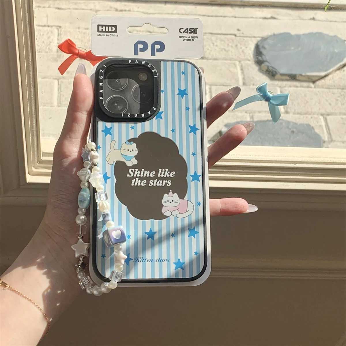 New blue striped cat mirror Phone Case For iPhone 16 15 14 13 Pro Max fundas case Protective cover For iPhone case J251202
