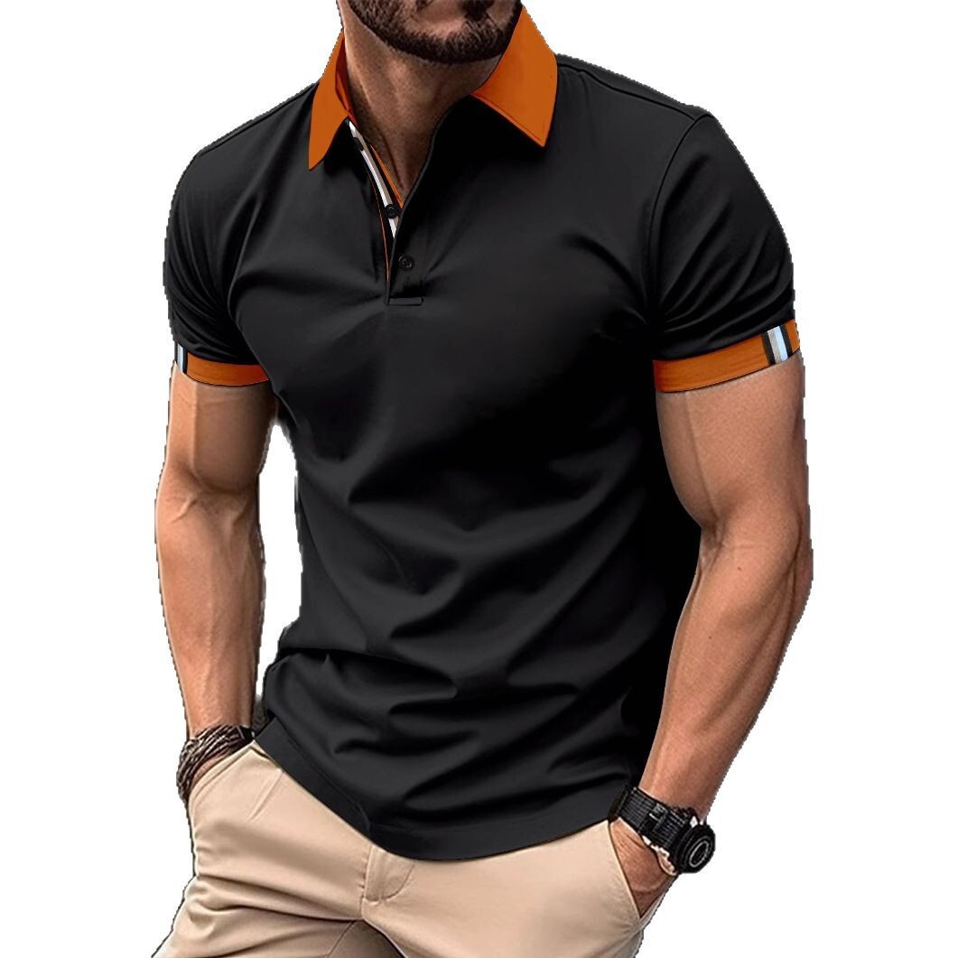 New Summer Mens Casual Collar Button Business Polo Shirt Solid Color Short Sleeve T-shirt