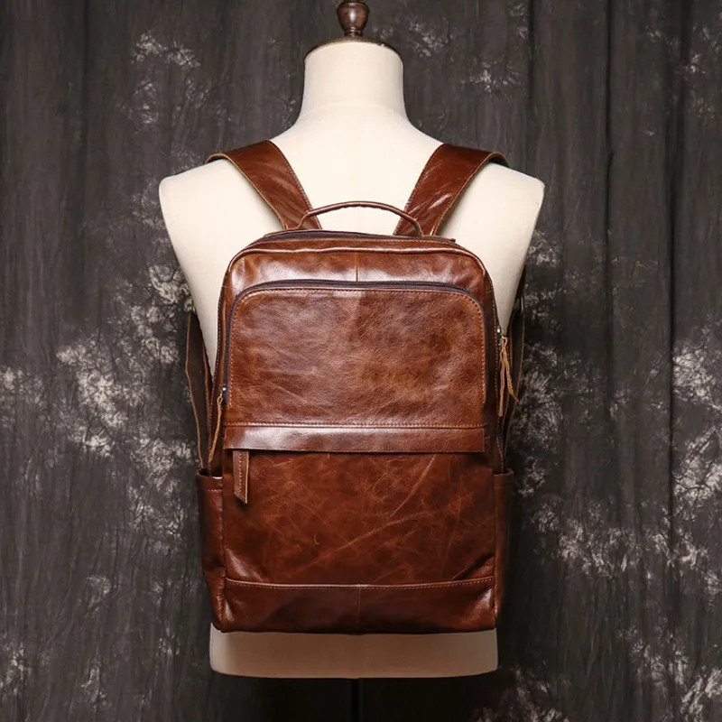 Mens Genuine Leather Backpack First Layer Cowhide Travel Hiking Handbag Large Capacity Laptop Backpack 251113