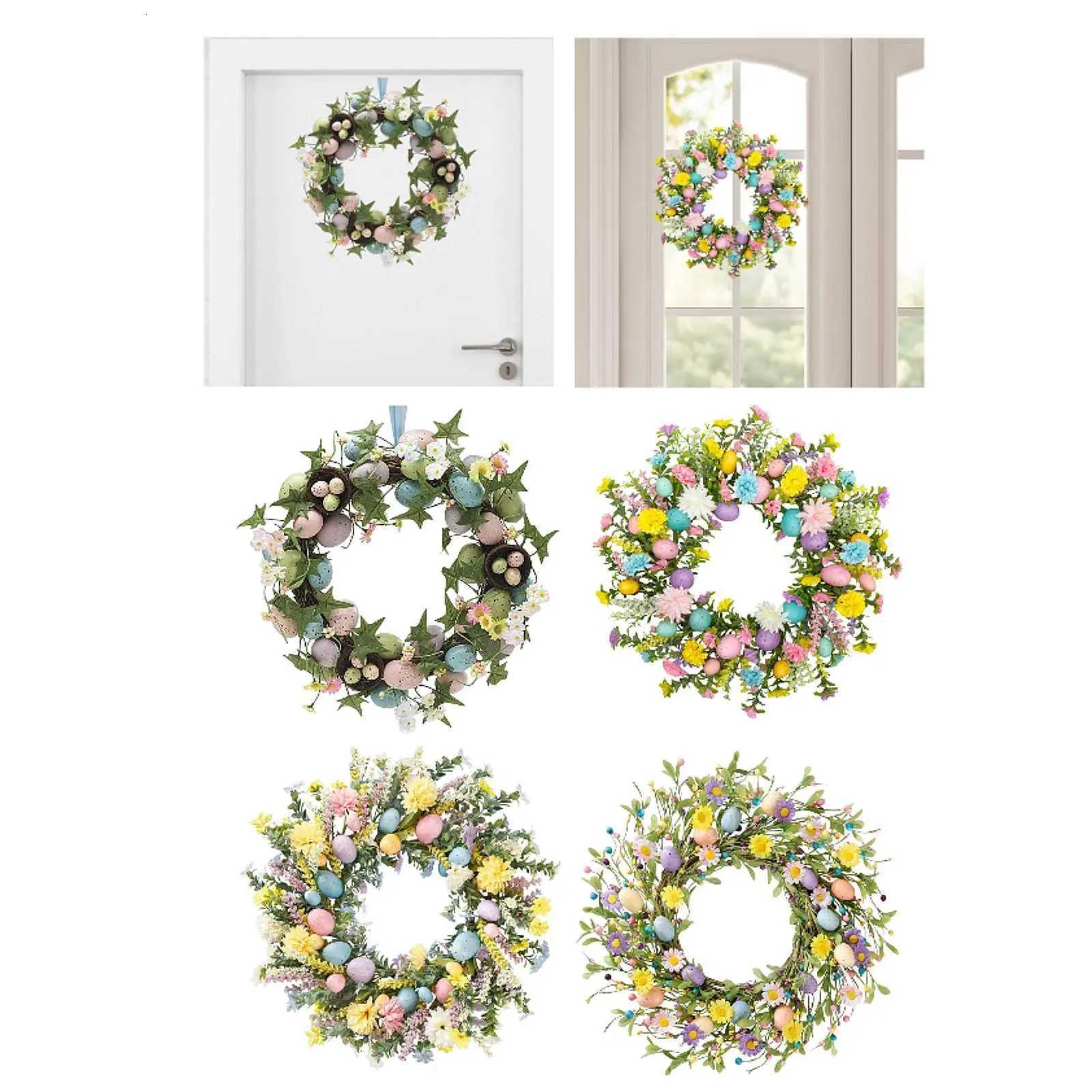 Artificial Easter Eggs Wreath Easter Decor Autumn Lovely Spring Flower Wreath for Window Living Room Indoor Outdoor Wall WeddingM251115