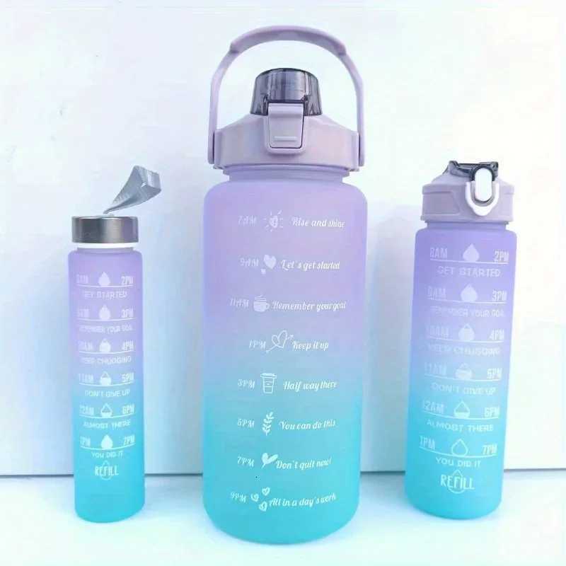 3Pcs Gradient Plastic Cup Set Large Capacity Sports Water Bottle Outdoor Travel Gym Fitness Jugs Student Portable Cup WIth StrawW251114