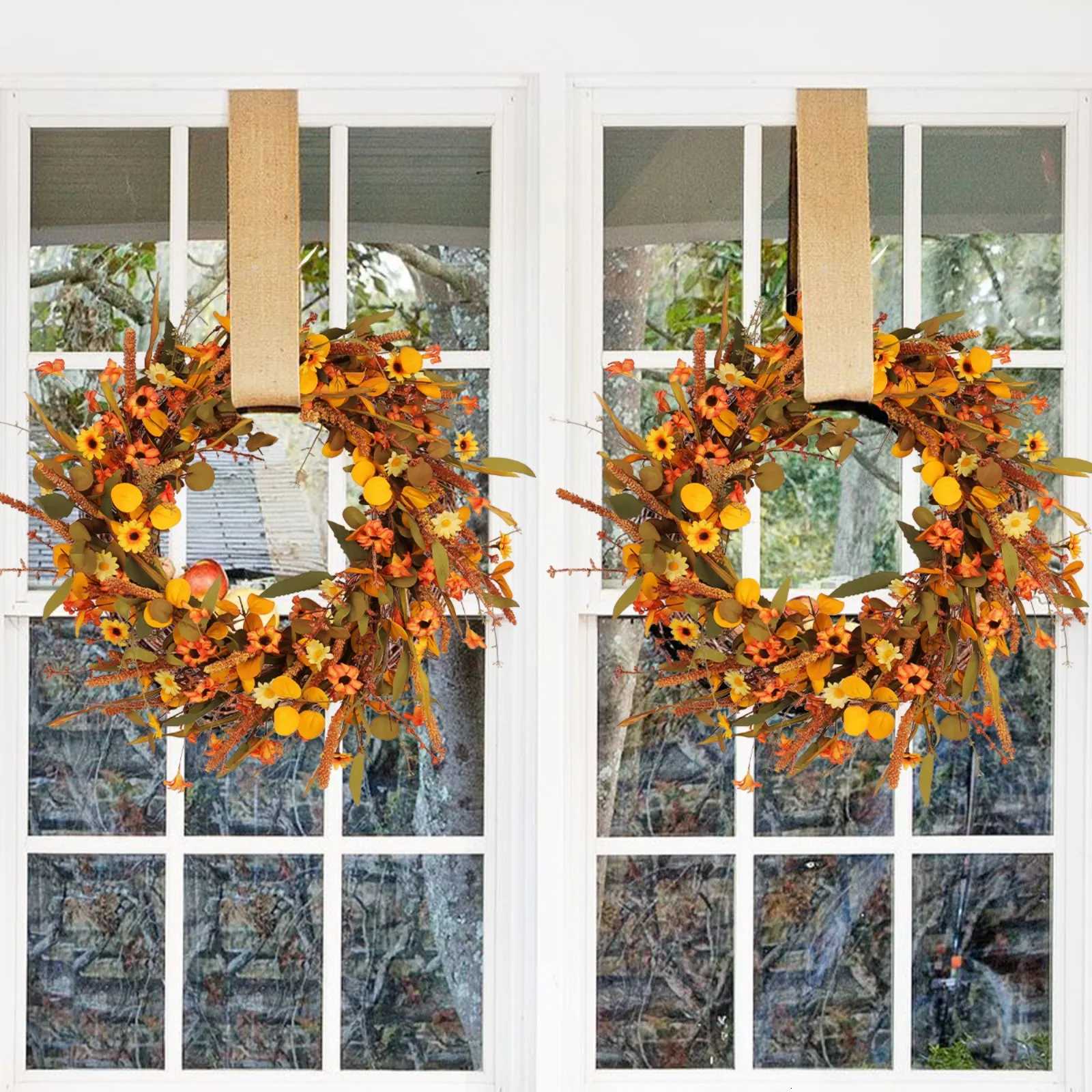 Hydrangea Wreath Door Hanging Simulation Flower Style Wall Autumn Decor Artificial Flower Wreath Festival Halloween Door WreathM251115