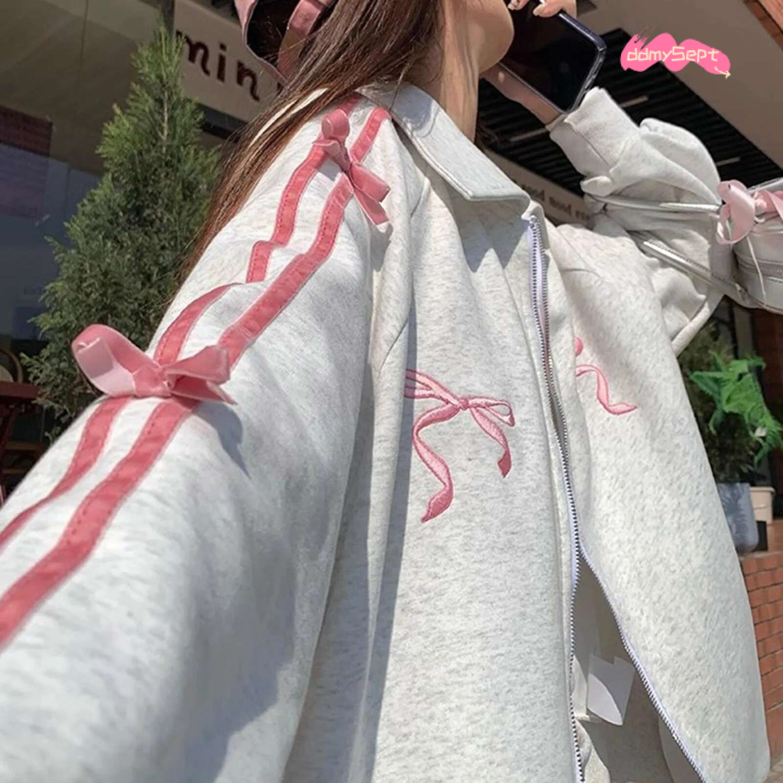 Casual Set Women Bowknot Sweatshirt Jacket + Half-Body Korean Kpop Y2k Bow Embroidered Zip Up Hoodies And Mini Skirt Sets ddmySept