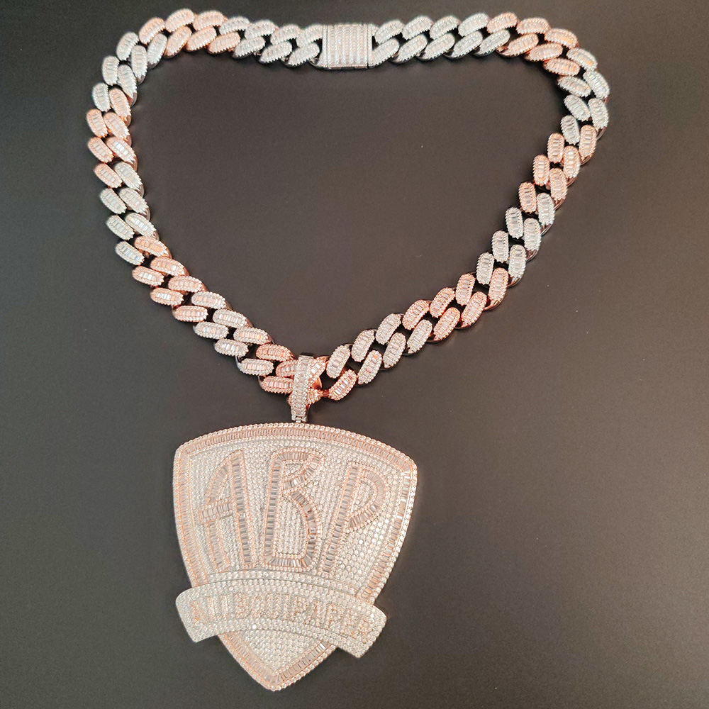 Hip Hop Letters Shield Pendant Necklace with 15mm Cuban Chain TopBling 5A Zircon 18k Gold Plated Mens Jewelry