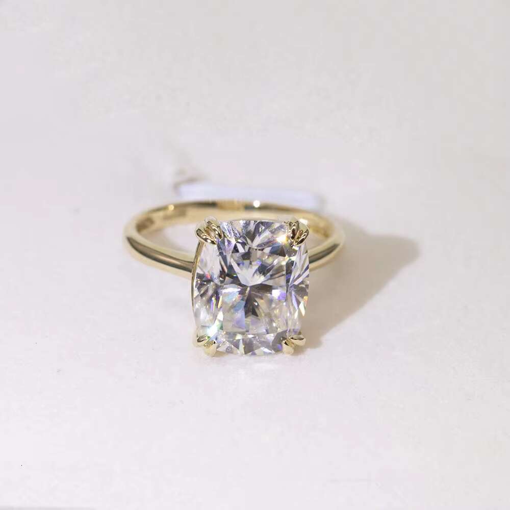 Wholesale Dubai Gold Ring Jewelry with 9x11mm 5ct Cushion Cut Moissnaite Diamond Gemstones 14k Yellow Gold Engagement Ring