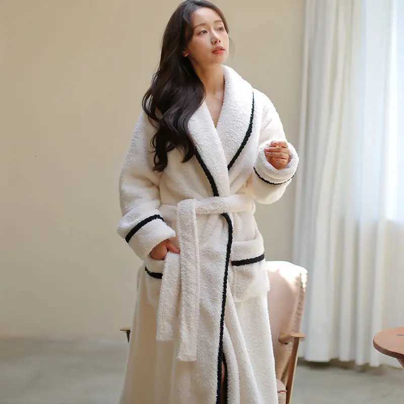 Couple Robe for Men Sleepwear Bathrobe Warm Fleece Pajama 2025 New Winter Night Wears Solid One Piece Nightgown Pocket Homewear C251115