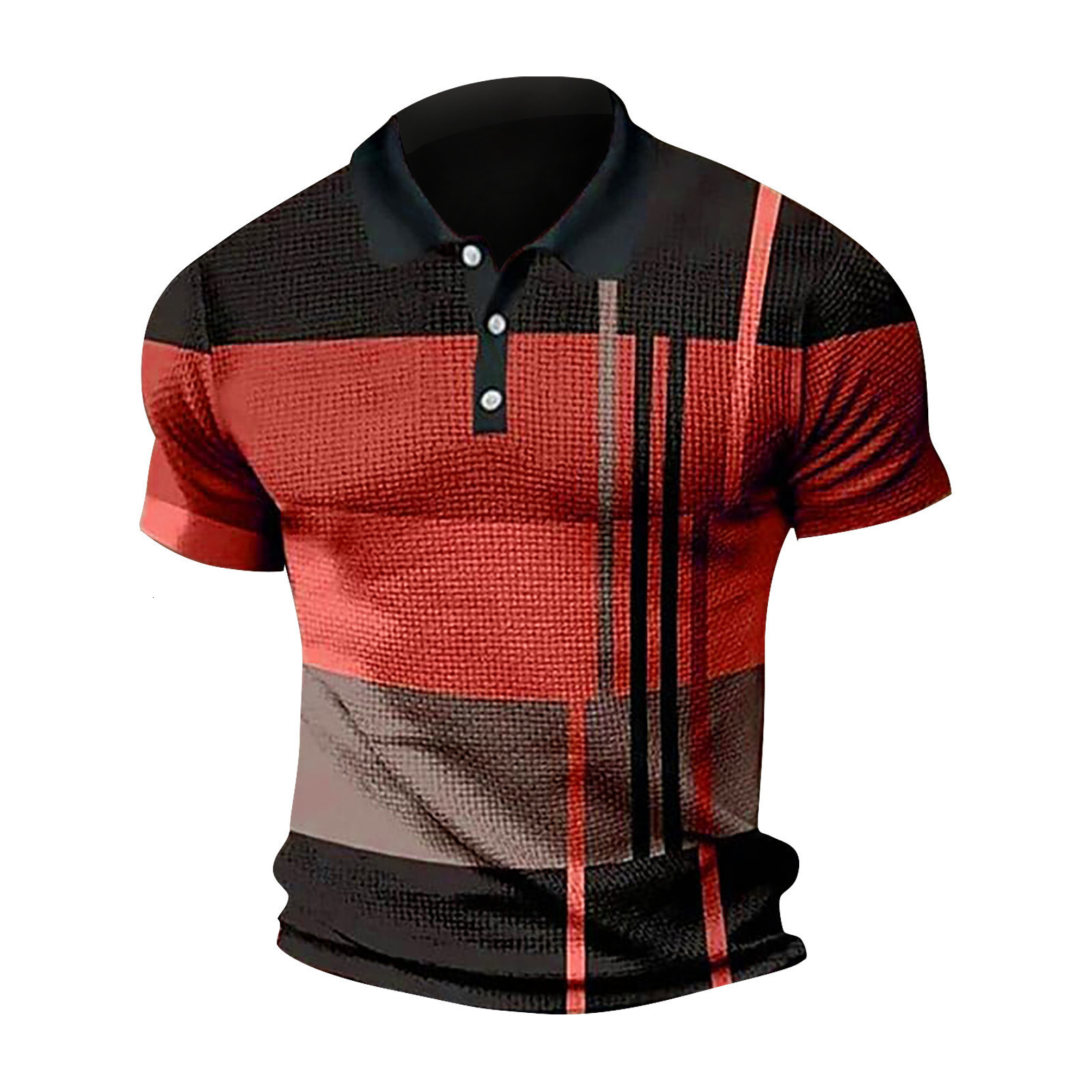 2025 Summer Fashion Printed Mens Polo Shirt Short Sleeve Color blocked Zipper T-shirt Top