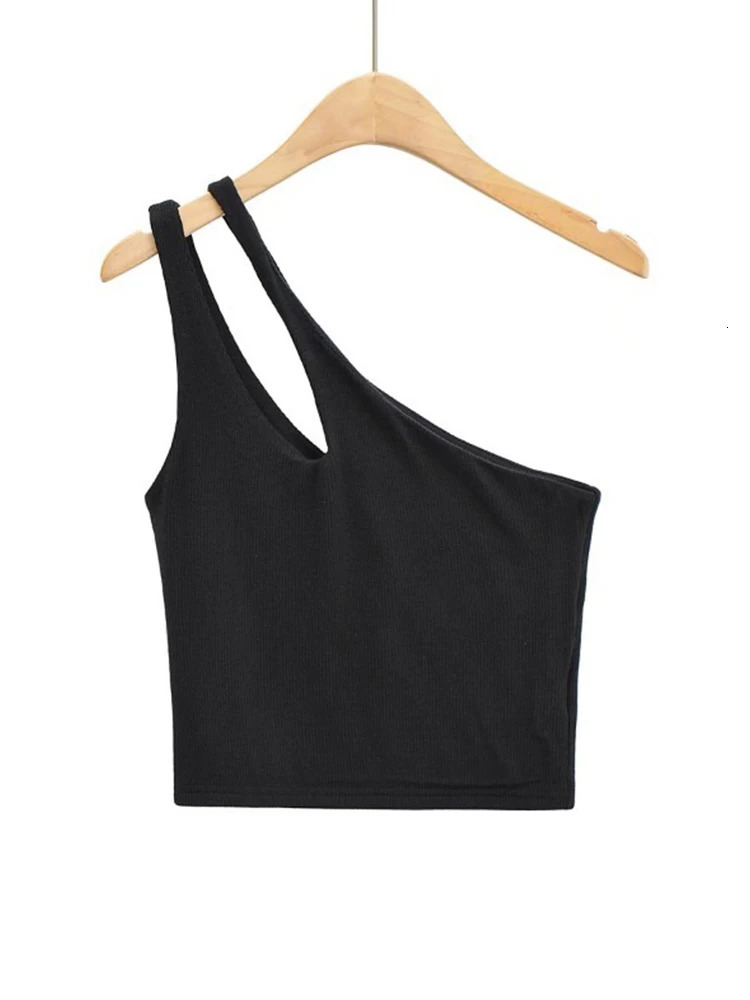 Sexy Womens Crop Top Solid Stretch Fit Knit Sleeveless One Shoulder Hollow Out Basic Backless Tank Top 250415
