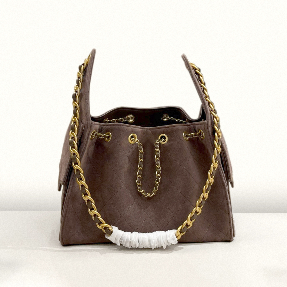 Womens Trendy Suede bag Designer bag 25c Suede Hobo Fashion Vintage Drawstring Bucket tote bag Chain Designer Strap Underarm Handbags Large Shoulder Bag Weekend bag