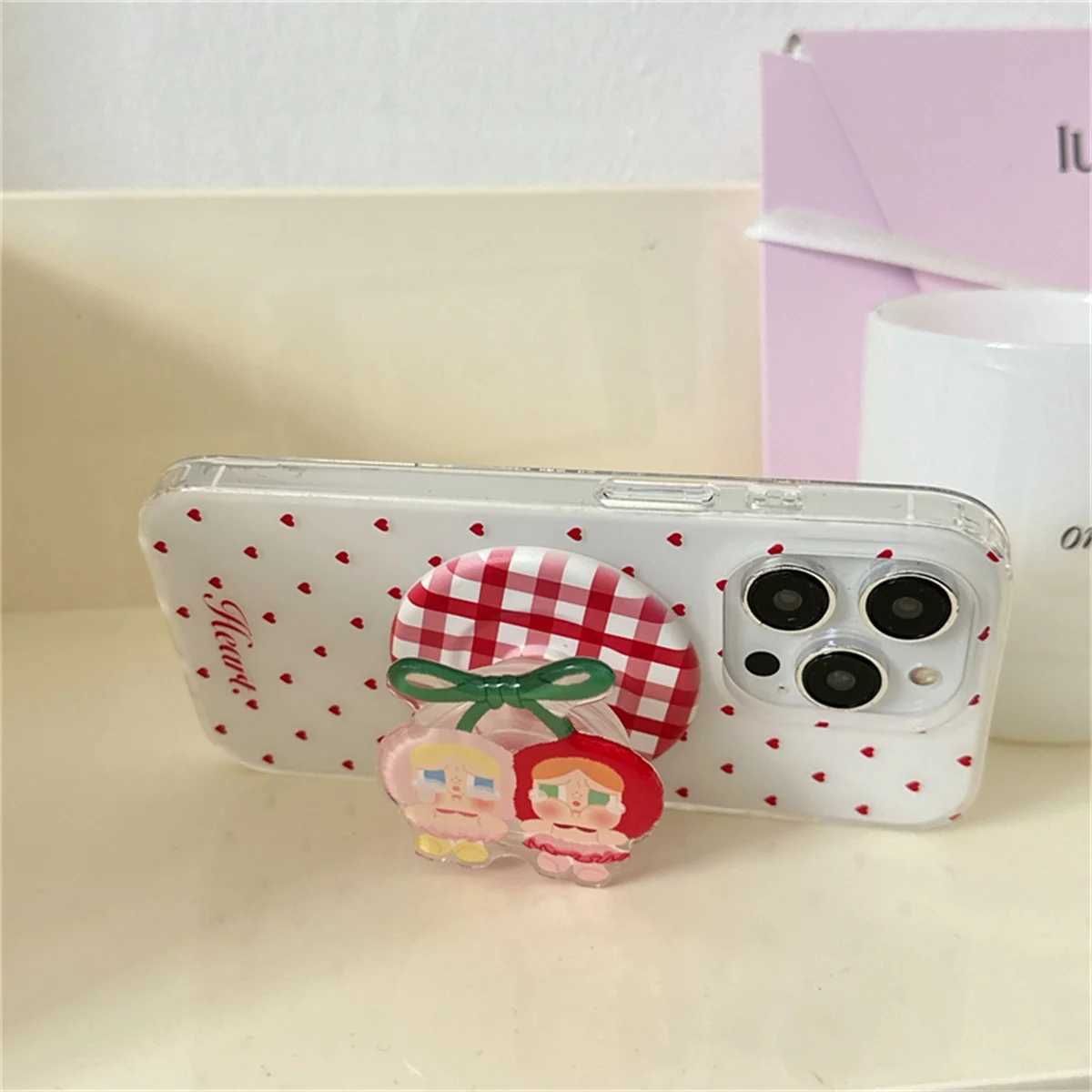Fashion Cute Polka Dot Magnetic Phone Case For iPhone 16 Pro 15 13 14 Pro Max Cover with Cherry Stand Holder For Cases J251202