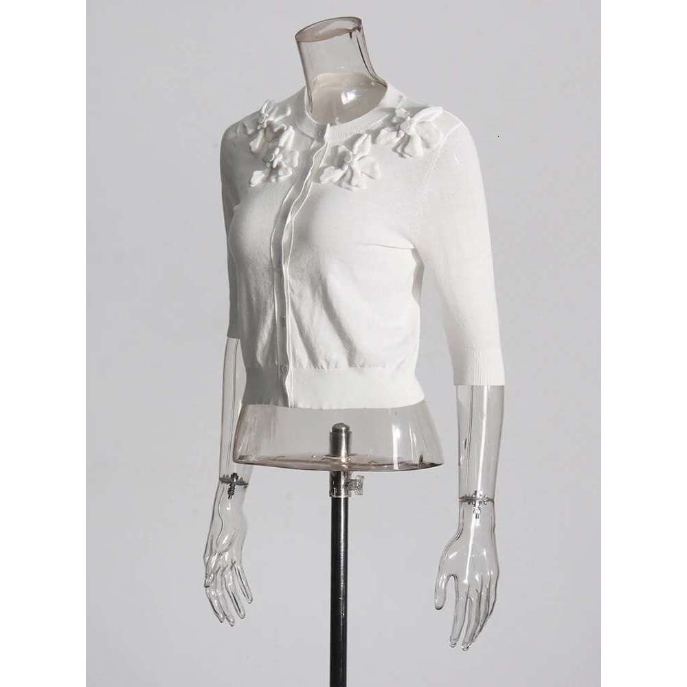 TWOTWINSTYLE Solid Spliced Appliques Slimming For Women O Neck Half Sleeve Patchwork Button Minimalist Sweater Female