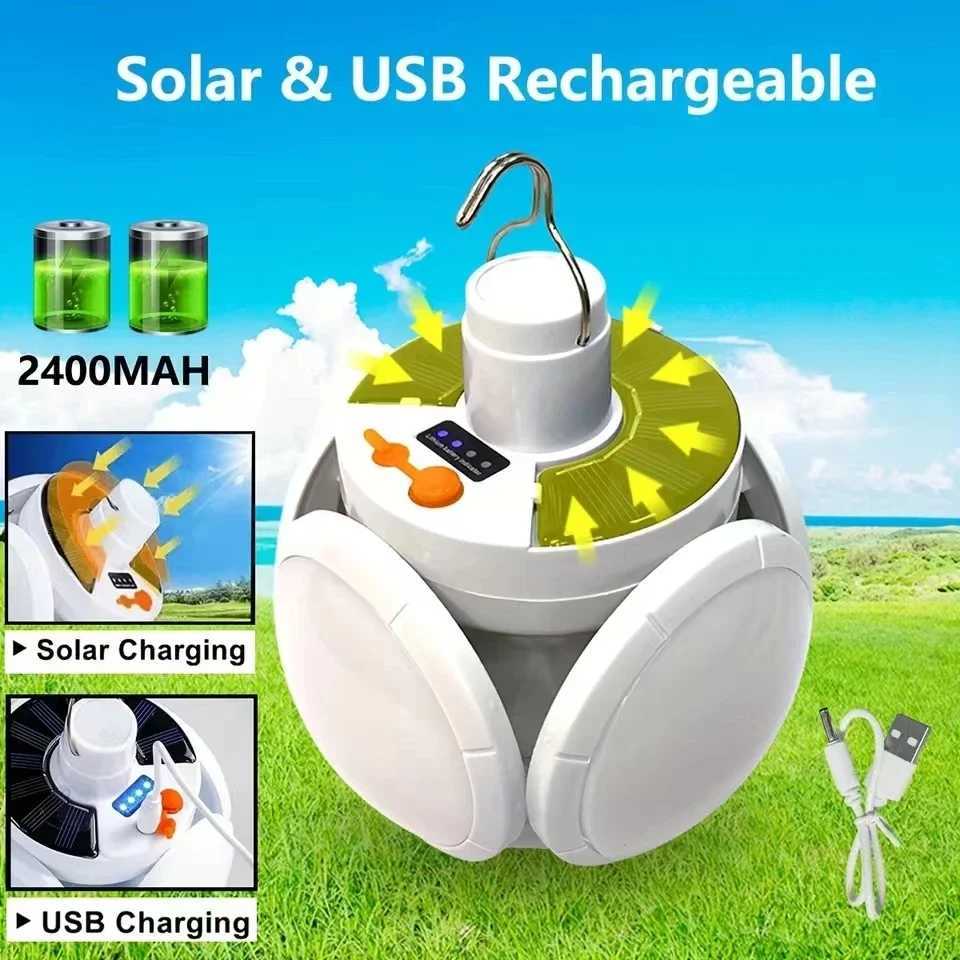 Solar LED Camping Lantern Tent Lamp With Hook Portable Outdoor Football Folding Light Emergency Hurricane Camp Lamp M251115