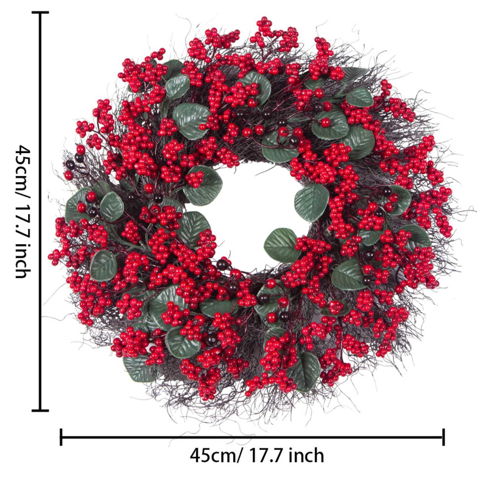 Christmas Decoration Wreaths for Front Door Handmade Cypress Leaf Red Berry Pine Wreath Xmas Home Wall Window Decor 2025M251115