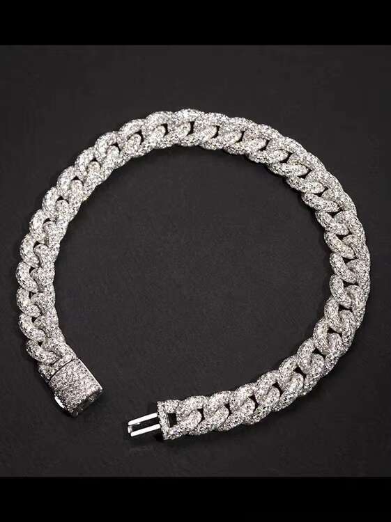 Hip Hop Iced Out 925 Sterling Silver 9mm Wide Paved Moissanite Diamond Cuban Link Chain Bracelet for Men Woman