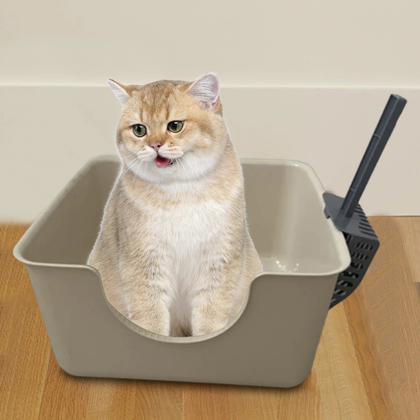 Open Top Pet Litter Tray Anti Splashing Cat Bedpan Cat Litter Box with High Side Kitty Litter Pan for Kitten Small Medium Cats 250414