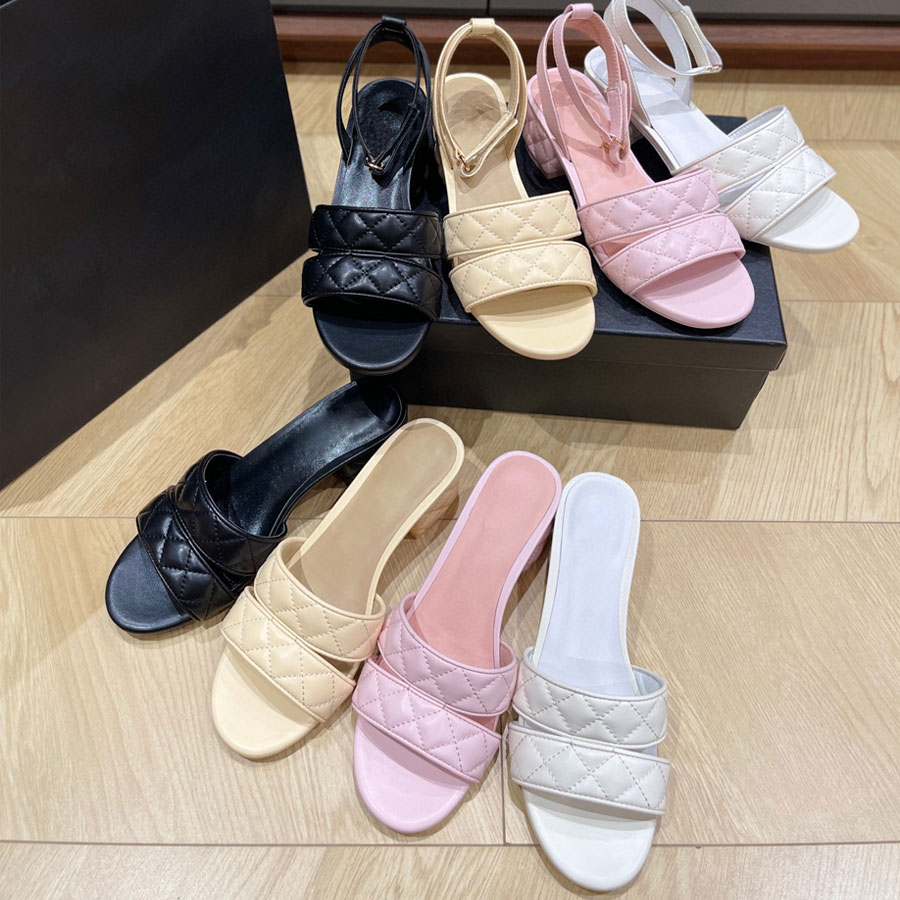 Top quality simple mules slippers Kitten heels sandal Chunky Block heel Dress shoes Leather shoes Mid-heel Luxury designer shoes sanda lOffice shoes Vacation shoes