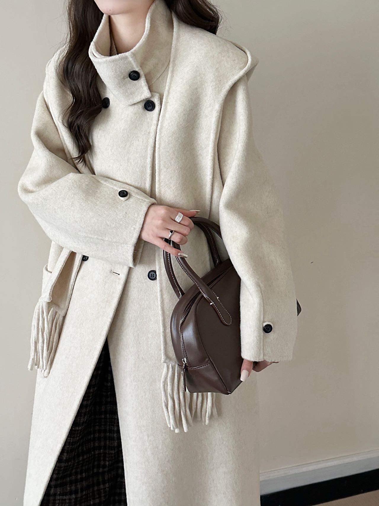 Scarf Style Double-Sided Cashmere Coat for Women Mid-Length 2025 Autumn Winter New High-End Korean Version Loose Woolen Jacket 241129