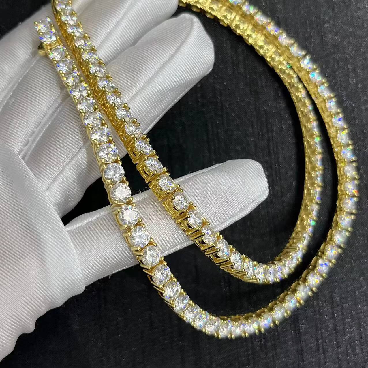 Luxury Real Diamond Tennis Chain Jewelry 5MM 22 Inches Gold Moissanite Tennis Chain Necklace