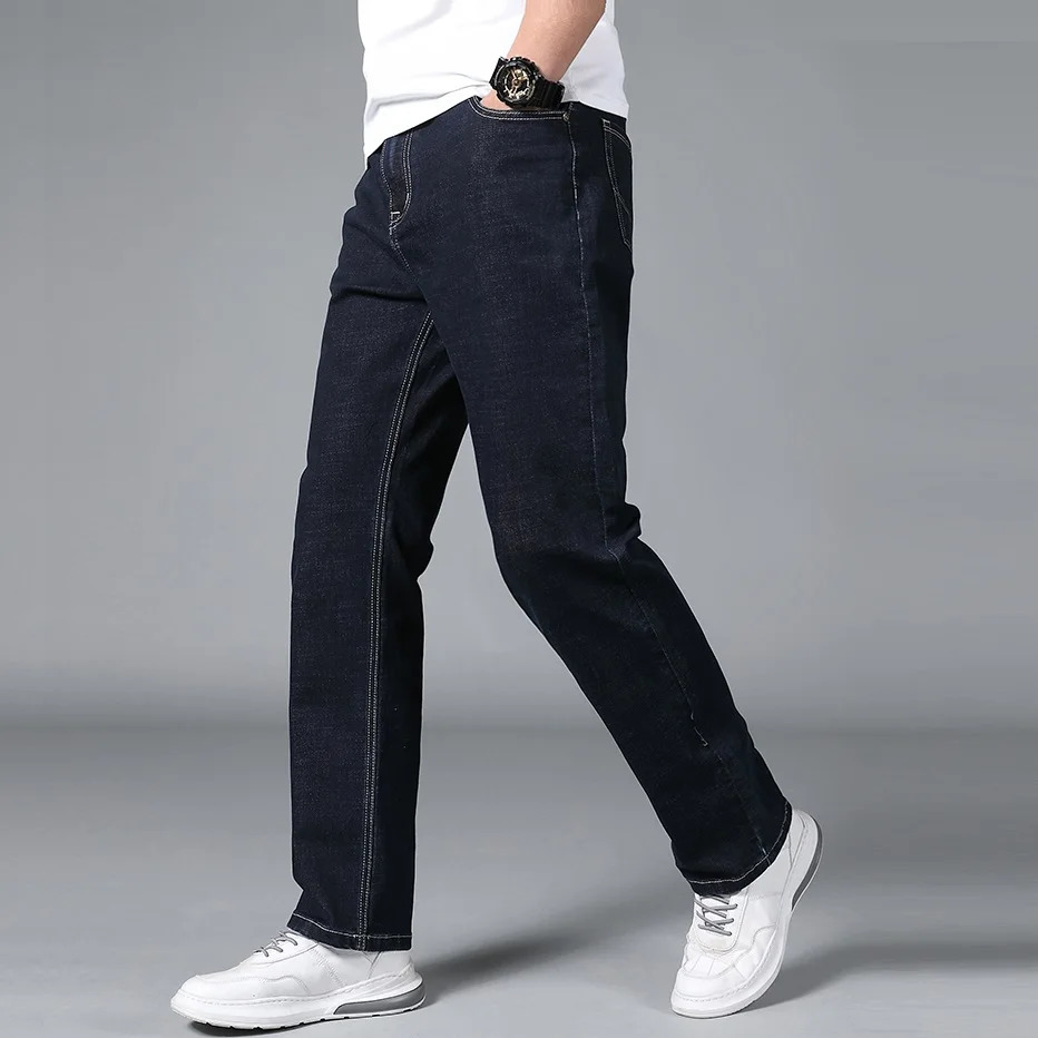 Tall mens jeans black straight leg suitable for stretch long denim Trouser classic business pants 190cm 200cm 120cm 250407