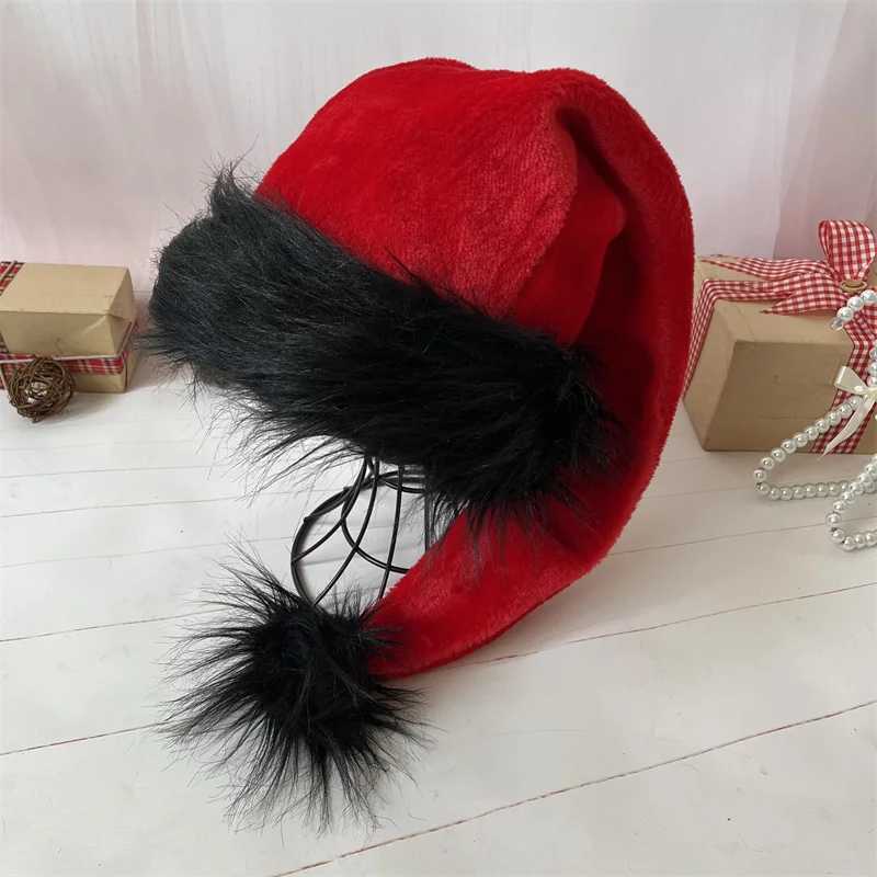 75cm Adult Black Plush Long Christmas Hat Xmas Costume Santa Halloween party decorations Y251115