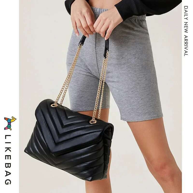 2025 New Multi functional Metal Chain Embroidered Cross border Commuter Shoulder Slant Bag Designer Women's V-shaped Handbag