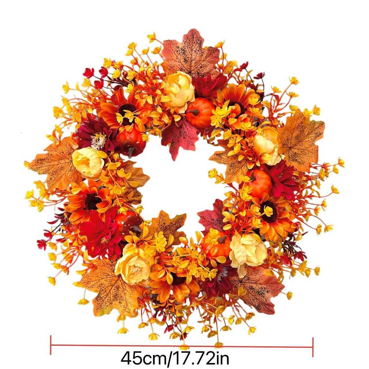 Autumn wreath pendant Harvest Festival Maple Leaf Pumpkin Wreath Door Hanging Simulation Wreath ThanksgivingM251115
