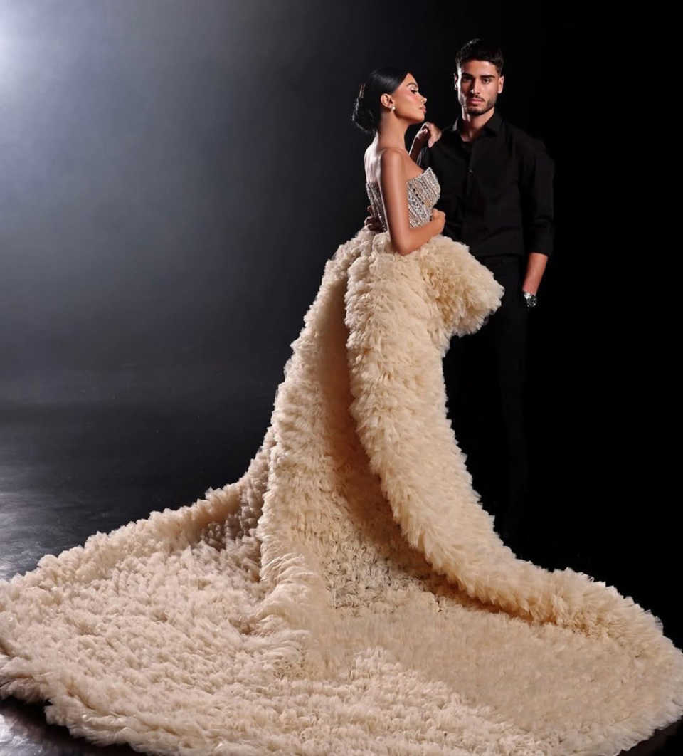 Prom Gown Fashion Show Short Evening Dress Pleated Tulle Tail Party Dresses Crystal Bridal Gowns Robes De Mariee Size Customized L241700