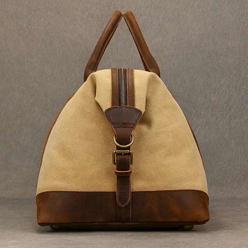 Canvas Genuine Leather Capacity Duffle Bags Men Women Travel Handbags Male Female Weekender Big Durable Shoulder Bag