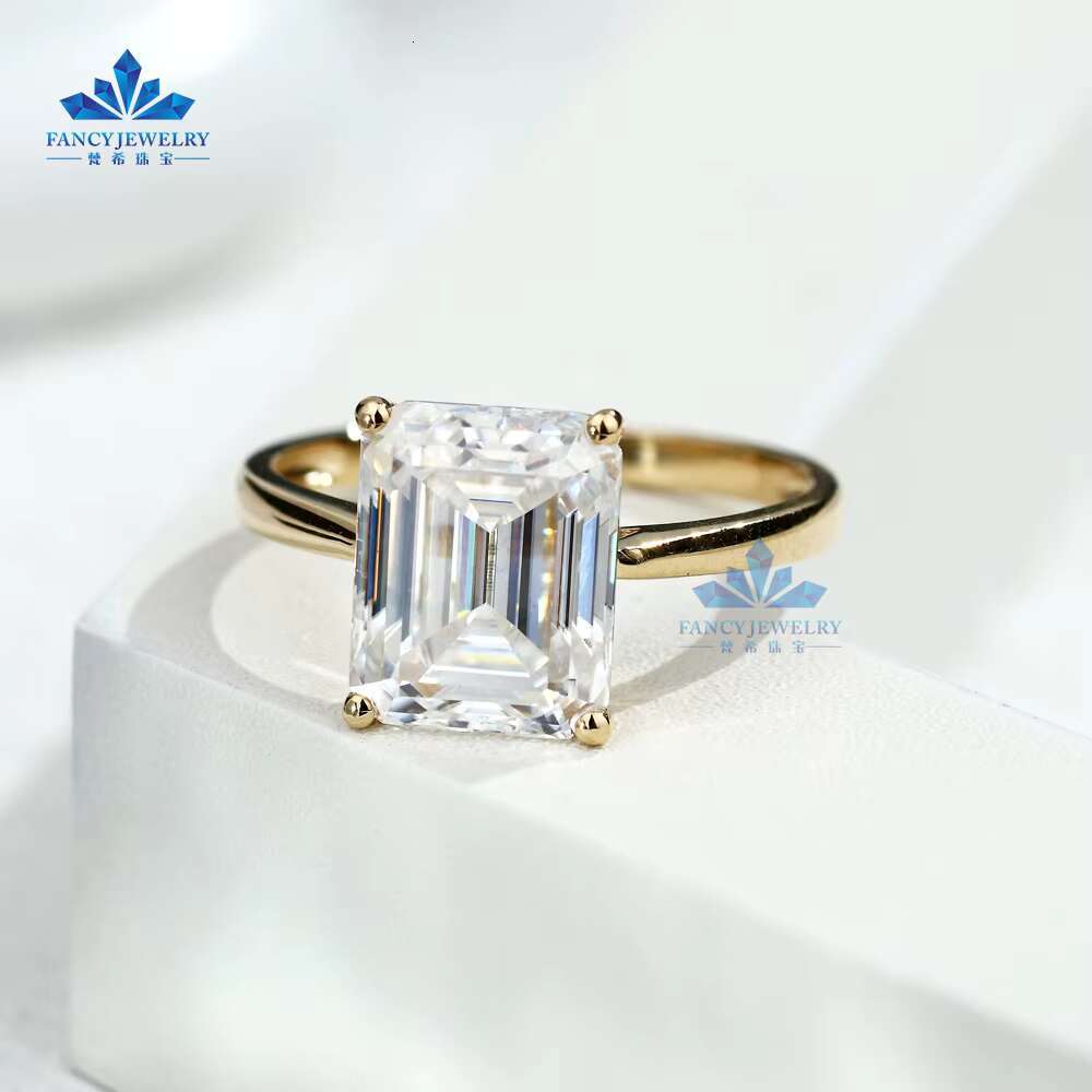 18K Solid Gold Womens Daily Jewelry 4CT Emerald Cut Moissanite Wedding Rings for Women
