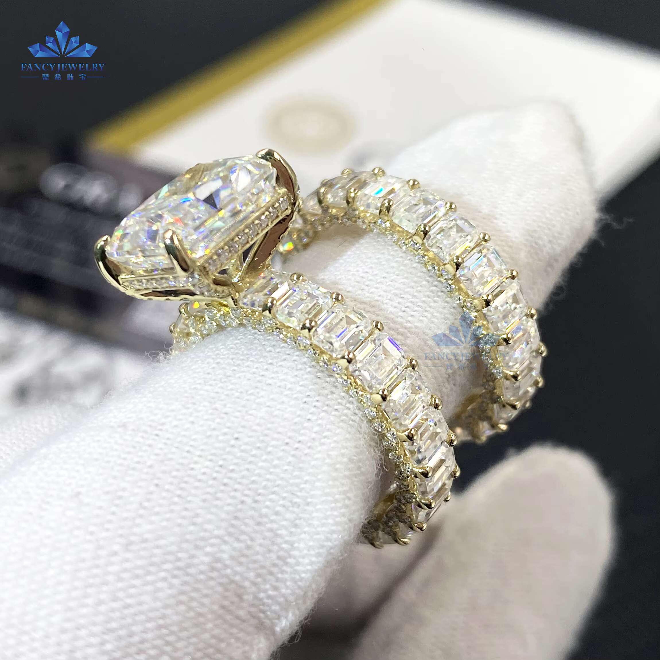 Custom American Expensive Fine Jewelry 10K Solid Gold 5CT VVS Moissanite Wedding Engagement Moissanite Diamond Ring Set