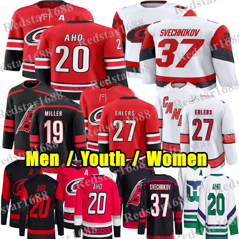 #20 Sebastian Aho carolina hockey jersey #27 Nikolaj Ehlers Seth Jarvis Andrei Svechnikov hurricane jersey Hall K'Andre Miller Logan Stankoven Jaccob Slavin jersey