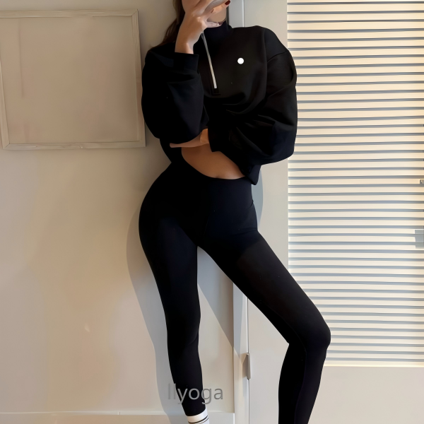 Women Yoga Sports Hooded Sweater Sweatshirt Yoga Two Piece Set Winter Coat Fitness Sweatshirt Workout Hoodie Pants Jogger Suit Gym Tracksuit half-zip leggings set