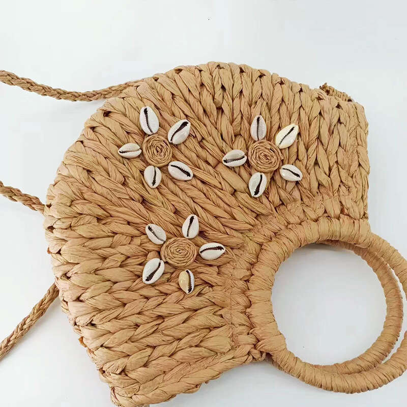 Handmade Beach Bag 2025 New Shoulder Straw Handheld Half Round Shell Handmade Woven For Women's Vacation Beach Bag Kq2