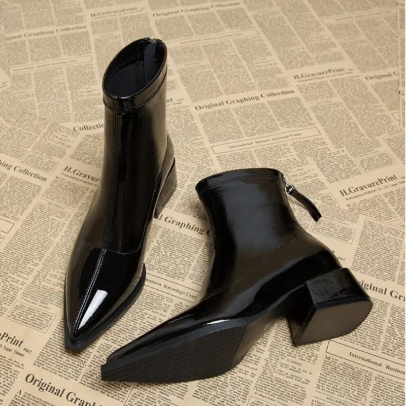 Women Ankle High Heels Chelsea Boots Pointed Toe Shoes er Pumps Winter 2024 Shoes Women Motorcycle Boots 250407