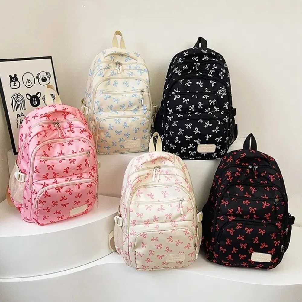 3 Pcs/Set Fashion Large Capacity Bow Backpack Bow Print Nylon School Bag Adjustable Strap Student BackpackW251114