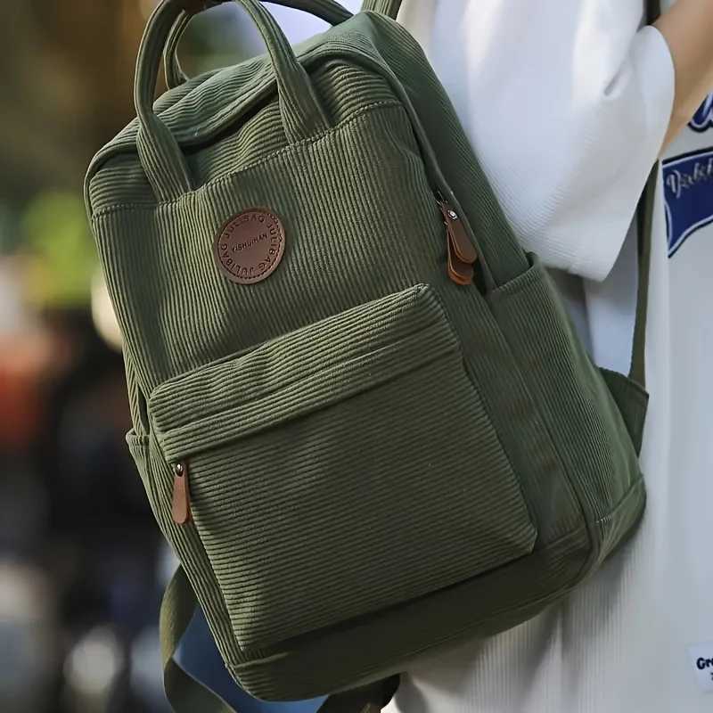 Casual Corduroy Backpack for Teens 14 Laptop Compartment High School College Bag with Zipper Pocket Backpacks for SchoolW251114