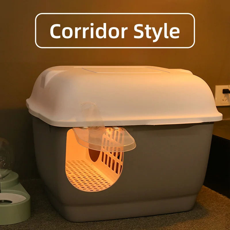 HOOPET Cat Litter Box Large Capacity Cat Litter boxes with Hallway Pet Pan Supplies for Cats and Kittens Splash proof litters 250414