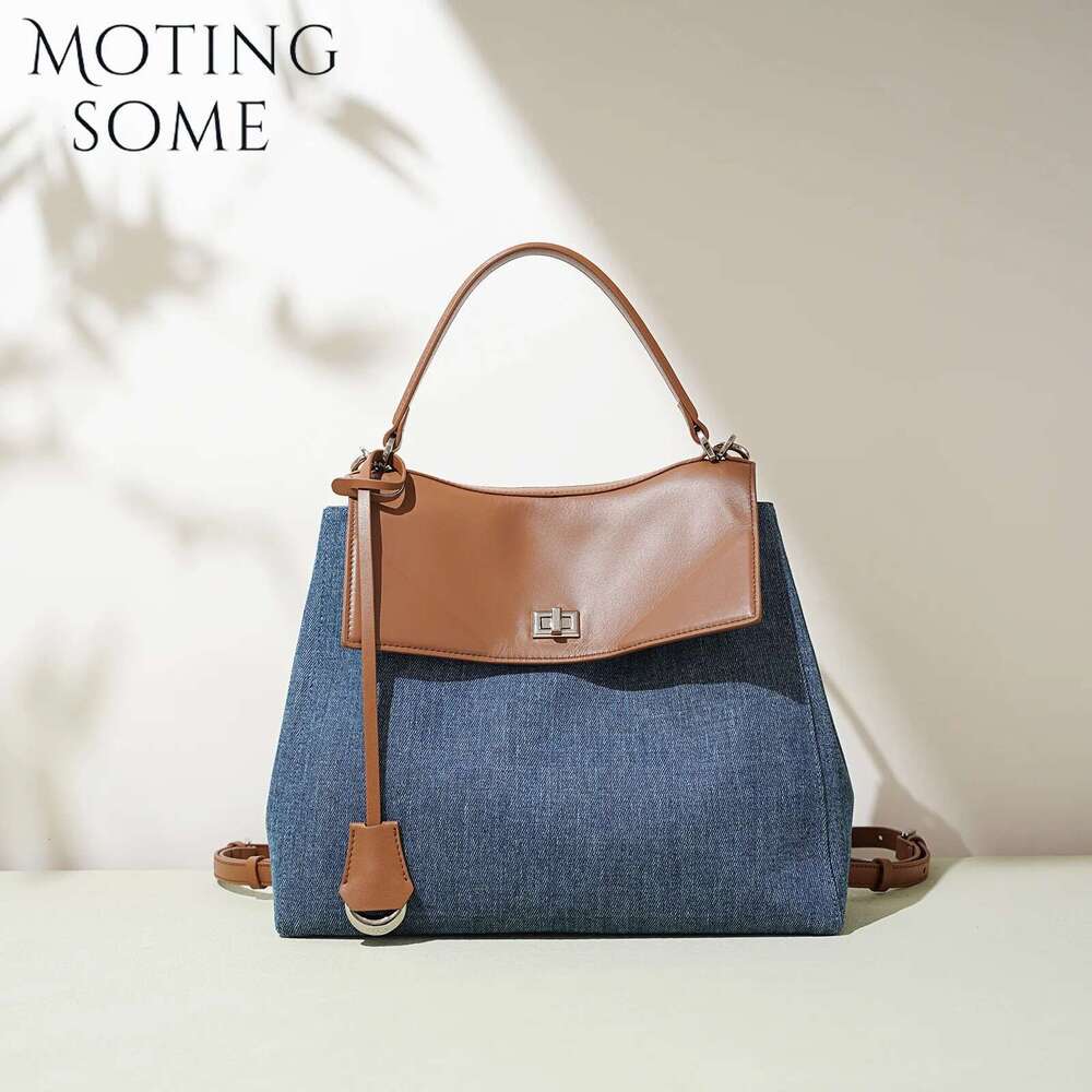 Motingsome 2025 New Niche Design Tote Denim Fabric Fashion Backpack School Bookbag Shoulder Large Capacity Bag