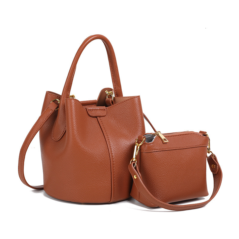 2025 New High-End Plaid Leather Bucket Baozi Mother Fashionable And Versatile Women's Bag, Hand-Held Single Shoulder Diagonal Cross Bag